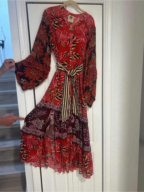 FARM Rio Dresses & Skirts - FARM RIO Boho Floral Red Maxi Dress with Tie Belt size small
